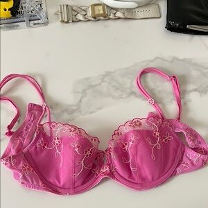 Pink Floral Embroidered Bra